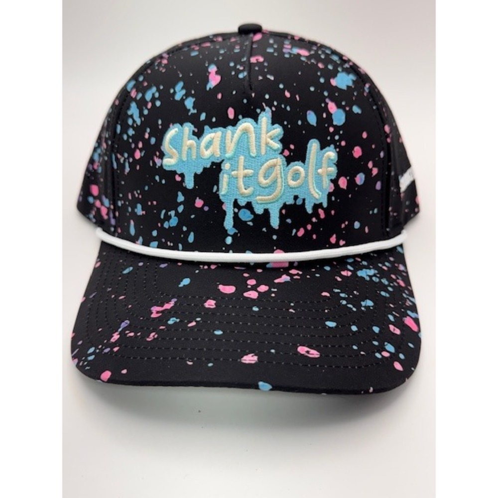 Shank It Golf Drippy BLK Paint Hat Black Neon Splatter Snapback Rope Cap NEW